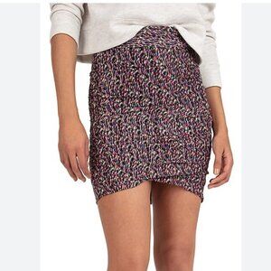 BA&SH DINA SILK BLEND MULTICOLOR METALLIC SILVER STRIPES CHIFFON CINCHED SKIRT